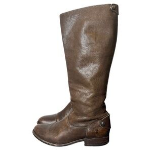 Frye Melissa Button 2 brown tall boots with snap at heel & calf size 7.5